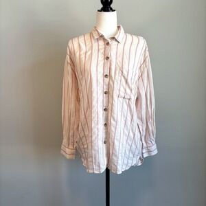Per Una Size 8 Button Down Sleep Shirt Oversized Striped Loungwear Soft Normcore